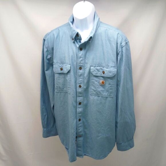 Carhartt Mens XL Chambray Loose Fit Midweight Long-Sleeve Cotton Button Up Shirt - Picture 1 of 10